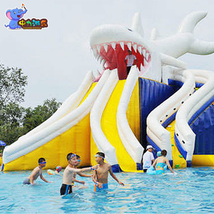 Ngoài trời công viên nước, cá mập <span class=keywords><strong>Inflatable</strong></span> trượt Hồ bơi bơm hơi khổng lồ trượt nước cho người lớn - Product Image 1