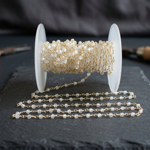 Handmade Rosary Chain with White Cubic Zircon Rondelle Faceted Beads 3-4mm Size Gemstone <b>Wire</b> Wrapped for Jewellery Making - Product Image 3