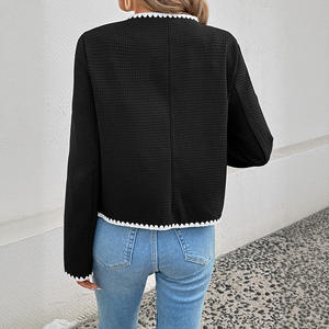 2025 nuevo otoño Color sólido estilo Vintage mujer suelta cuello en V ajuste contraste Color <span class=keywords><strong>chaqueta</strong></span> desabotonada - Product Image 4