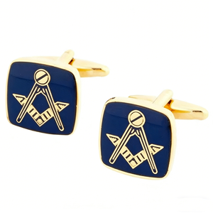 Boutons de manchette carrés en émail maçonniques, ton or, insignes bleus, pinces à cravate en acier inoxydable pour cadeau et fête - Product Image 1