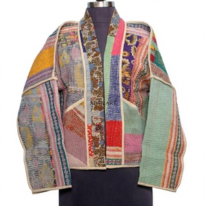 Wholesale ART&ART 100% Cotton Designer Knitted <b>Kantha</b> <b>Jacket</b> Multi-Colour Ethnic Denim Style Embroidery Button Handmade Vintage - Product Image 1