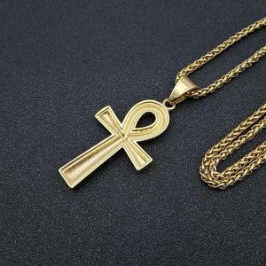 Egyptian Ankh Pendant Necklace Gold Stainless Steel Pave Setting <b>Cross</b> Charm Unisex Hip Hop Fashion Jewelry Gift - Product Image 4