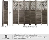 Paravent pliant Art Déco 669 pouces, 6 panneaux, en bois sculpté, écran d'intimité autoportant et portable pour la maison