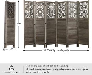 Separador de Habitaciones Plegable Art Deco de 669 Pulgadas, 6 Paneles, <span class=keywords><strong>Madera</strong></span> Tallada, Biombo de Privacidad, <span class=keywords><strong>Pared</strong></span> de Separación Portátil Independiente para el Hogar - Product Image 6