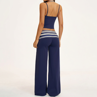 Ensemble de yoga pantalon large colorblock personnalisé et brassière de sport imprimée rétro pour femme – Tenue de sport et fitness