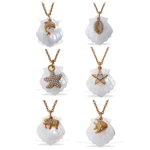 Colliers pendentifs en forme de coquille plaquée or avec breloques en strass pour femmes, bijoux romantiques pour fête, design de chaîne serpent - Product Image 3