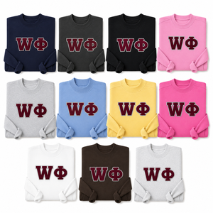 Sweat-shirt à col rond en chenille personnalisé Greek Life avec applique de lettres en feutre pour <span class=keywords><strong>les</strong></span> tenues de fraternité, de sororité et universitaires - Product Image 1