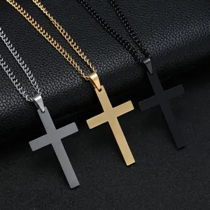 Цепочка с подвеской-крестом для мужчин и женщин, ожерелье с черным золотым и серебряным покрытием, 2022