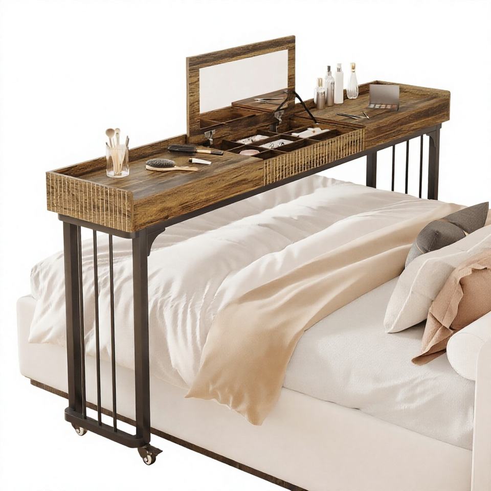 Overbed Table with Wheels Mobile Computer Desk Standing Workstation Lap ...