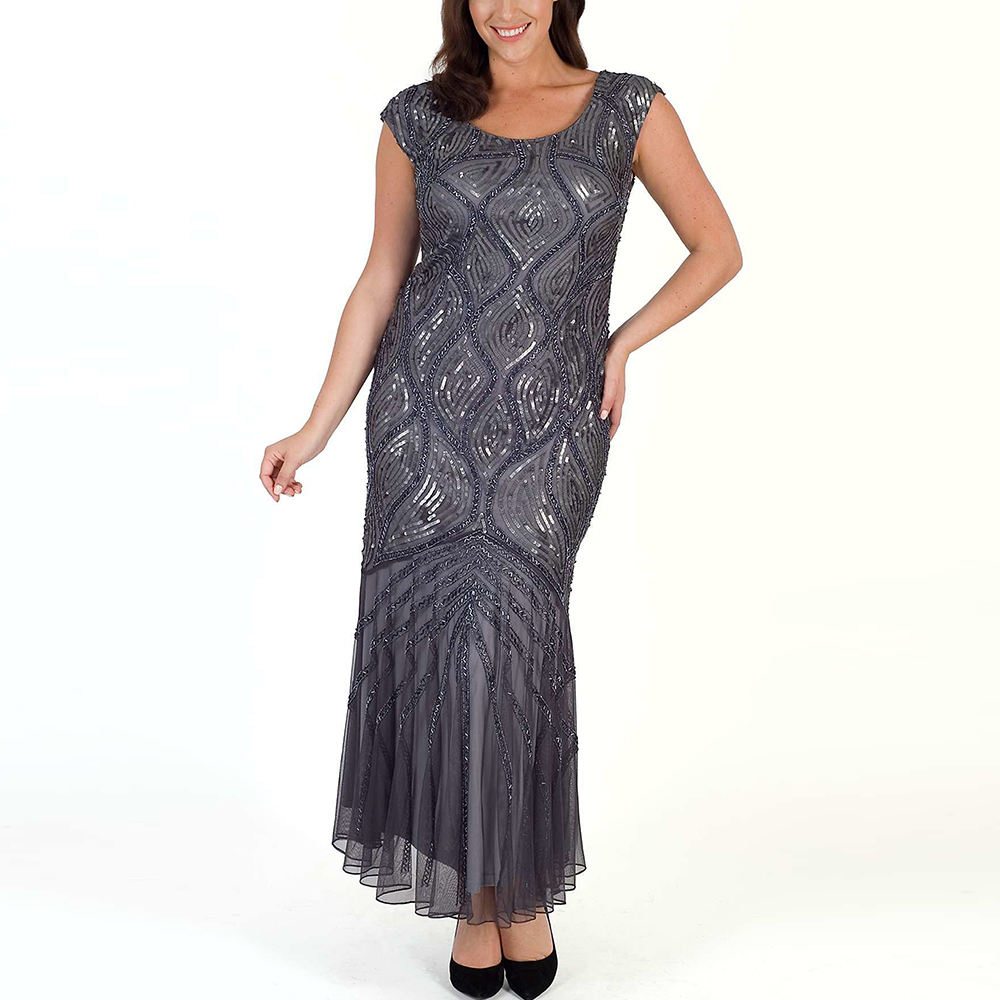 Atacado Alta Qualidade Personalizado Lantejoula Festa vestido de noite Elegante Moda Maxi Vestido Sem Mangas Malha Plus Size Roupas Femininas