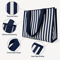 Sac fourre-tout tissé rayé bleu marine et blanc, grande capacité, sac à bandoulière pour ordinateur portable, larges bretelles, coutures renforcées pour le travail, les voyages et le quotidien