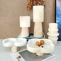 STONEKOCC Plateau-bol décoratif en marbre naturel translucide blanc alabastre espagnol personnalisé avec vase pour la maison, les hôtels et les villas