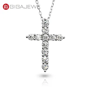 GIGAJEWE 크로스 펜던트 0.1ct * 11 3mm 화이트 핑크 블루 레드 옐로우 컬러 18K 골드 화이트 도금 925 실버 Moissanite 목걸이