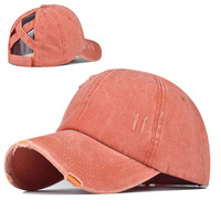 Gorra de béisbol de algodón lavado con diseño de coleta cruzada para mujer, moderna, con visera curva, para moño despeinado, visera solar para exteriores, ajustable, a la moda