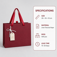 Sacs cadeaux en lin personnalisés OEM ODM avec poignées en ruban, logo doré, rouge vin, emballage cadeau de luxe, vente en gros directe d'usine, faible MOQ