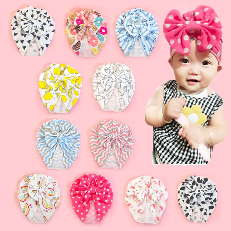SAIJE Fashion Polyester Cotton Cheap Bow Turban for Baby Girl Nylon Custom Printed Baby Hair Accessories