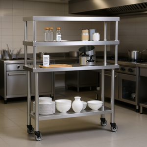 Table de travail pour cuisine commerciale 43,3x11,8x59,1 en acier inoxydable avec étagère supérieure autoportante et roulettes - Product Image 2