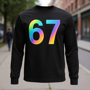 Camiseta de Manga Larga Six Seven Meme con Estampado de Arcoíris y Número, Diseño Unisex, Cuello Redondo, para Adultos, Ropa Promocional - Product Image 3