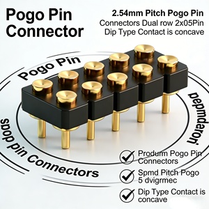 Conector Pogo Pin de doble fila de 2x5 pines con paso de 2.54mm, tipo DIP, con contacto cóncavo y resorte, para PCB y dispositivos inteligentes. - Product Image 1