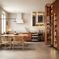 Meubles de cuisine modulaires modernes sur mesure avec portes en verre mélaminé, plan de travail en quartz artificiel et stratifié, intégrés et complets