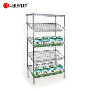 מלוכסן מתכת סופרמרקט תצוגת פלדת חוט מדף מדפי - Product Image 1