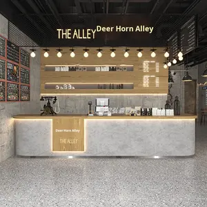 Bureau de réception commercial de style industriel en panneaux de bois carrés, hauteur réglable, pour boulangerie, café, restaurant - Product Image 4