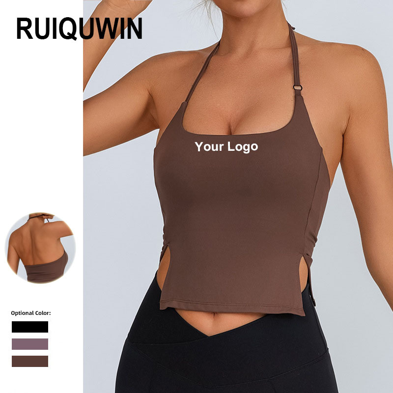 RUIQUWIN Wholesale Women's Backless Yoga Vest Halter Neck Adjustable Sports Bra Quick Dry Naked Feel Fitness Sleeveless Gym Top