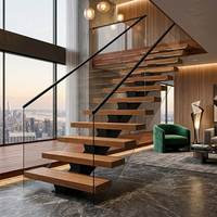 Escalier pliant moderne en bois massif, écologique et durable, avec marches flottantes intérieures en verre trempé sans cadre pour cuisine