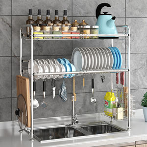 Estante de secado de platos para fregadero de acero inoxidable de un solo nivel, soporte de almacenamiento de cocina multifuncional para escurridor de platos - Product Image 6