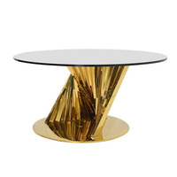 Ensemble de table à manger moderne de luxe en acier inoxydable doré avec plateau en verre trempé pour mariage, salon, hôtel, salle de banquet, vente en gros