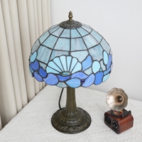   Lampe de table en verre teinté 12 pouces, style coquillage bleu, lampe de bureau pour la maison, le bureau, la chambre à coucher, le salon