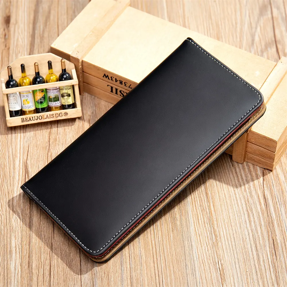 Custom 2022-6 men's leather black Waterproof genuine leather long wallets for Checkbook credit Cards handmade men luxury wallet