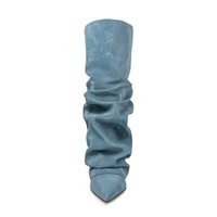 Bottes longues pour femmes, style pantalon ample, à bout pointu, froncées, à enfiler, à talon bloc très haut, grandes tailles, type bottes de chevalier, fabrication ODM OEM