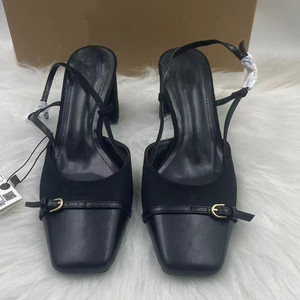 Ladies Faux <b>Suede</b> Hair Leopard Print Square Toe Chunky Heel Slingback Sandals Adjustable T-Strap for Evening Casual Work Events - Product Image 3