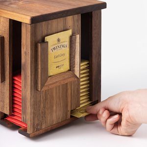 Caja de almacenamiento de bolsas de té de madera, organizador giratorio de escritorio para bolsas de café y azúcar, organizador de oficina con forma de polígono de madera maciza - Product Image 2