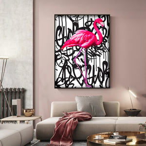 Décoration murale nordique rose <span class=keywords><strong>flamant</strong></span> rose Graffiti Art toile <span class=keywords><strong>peinture</strong></span> affiche et impression animaux mur Art photos pour fille chambre décor à la maison - Product Image 4