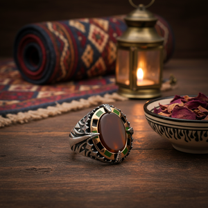 Agate Stone Oval Shape Ottoman Design Authentic <b>Men</b> <b>Ring</b> Wholesale Turkish Handmade 925 Sterling <b>Silver</b> - Product Image 2