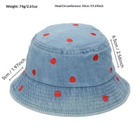 Topi Bucket Anak 100% Katun Bordir Motif Beruang Stroberi Bentuk Hati Gaya Musim Semi Gugur untuk Anak Laki-laki dan Perempuan