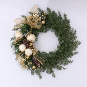 Guirlande de Noël en PVC+PE vert de 45 cm avec décorations dorées, guirlande artificielle faite à la main pour décoration intérieure - Product Image 1