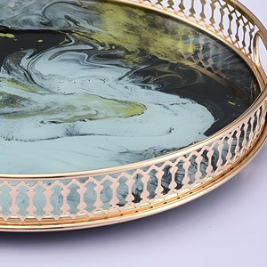 Plateau rond en aluminium doré moderne personnalisé en gros Plateau décoratif de service de restaurant pour table - Product Image 3