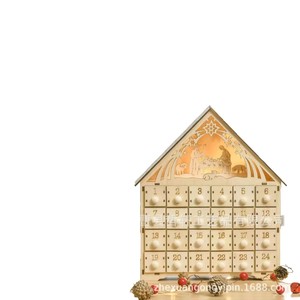 Calendario de Navidad de madera con forma de casa, decoración de cuenta regresiva de 24 días para el hogar, adorno navideño - Product Image 5