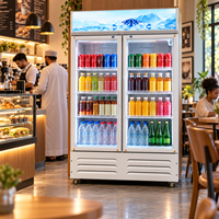 Réfrigérateur vitrine vertical à porte vitrée écoénergétique, refroidisseur de boissons avec cadre en aluminium pour magasin