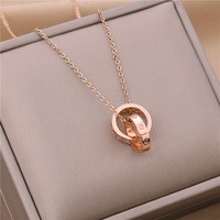 Collier à double anneau délicat à la vente en gros, pendentif diamant couleur rose, chaîne claviculaire