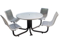 Ensemble table et chaises de jardin en acier perforé 6 places avec trou pour parasol