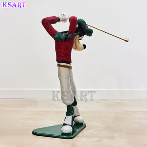 Sculpture de Goofy colorée incrustée de diamants, jouant au golf, recouverte de strass, Goofy de dessin animé pour décoration de galerie, artisanat en résine - Product Image 4