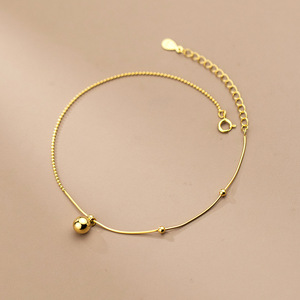 Mode ronde perle chaîne breloque cheville plaqué or 925 argent Sterling bijoux fins bracelets de cheville pour les femmes - Product Image 4
