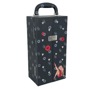 Black Luxury Decorate Storage Personalized Manufacture With Handle Customised Double Open Design Leather Box
