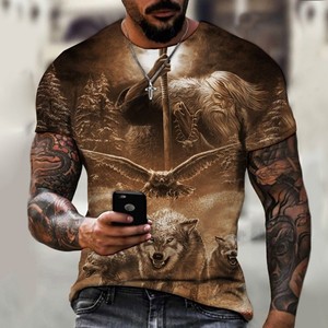 T-shirt estiva da uomo con motivo a forma di leone con motivo 3d con stampa a manica corta t-shirt sportiva con Micro elastico - Product Image 1