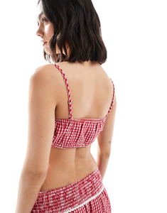 Ki Ghinghingham क्रॉप्ड स्क्वायर गर्दन कैमी बुलबुला शीर्ष सह-ord स्कर्ट 2 टुकड़े - Product Image 5