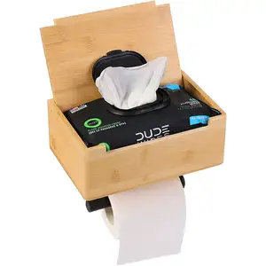 Wekis Grote Capaciteit Duurzame Badkamer Bamboe Houten Tissue Toiletpapierhouder Met Doorspoelbare Dispenser